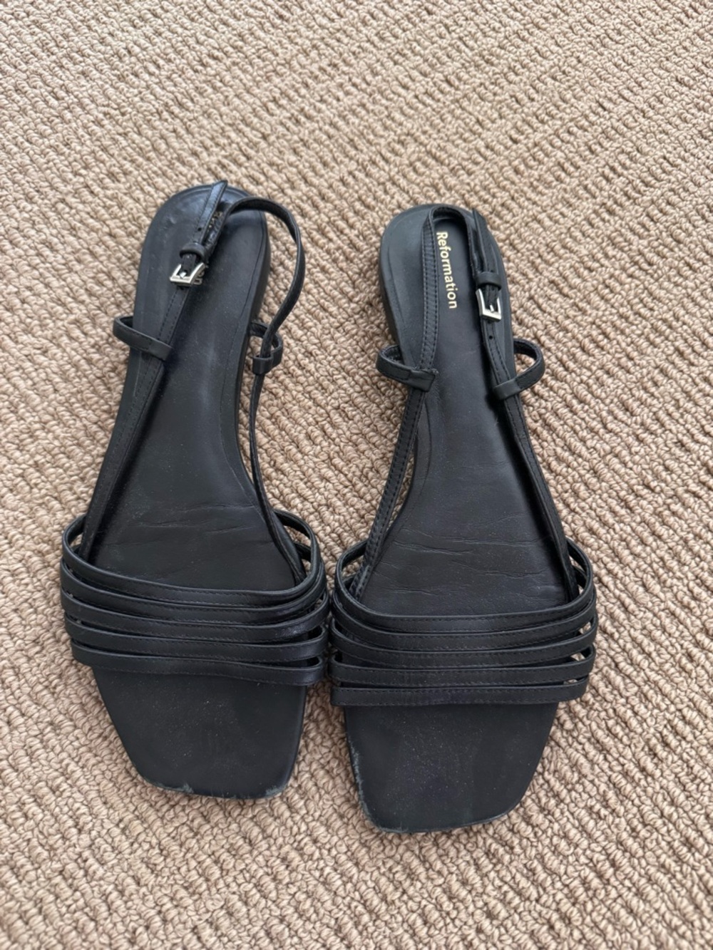 Reformation Black Multi-Strap Square-Toe Sandals